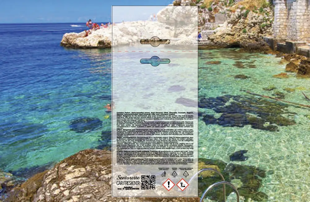 Šablona pro personalizované balení osvěžovače do auta, vůně:﻿Zelené moře wellness