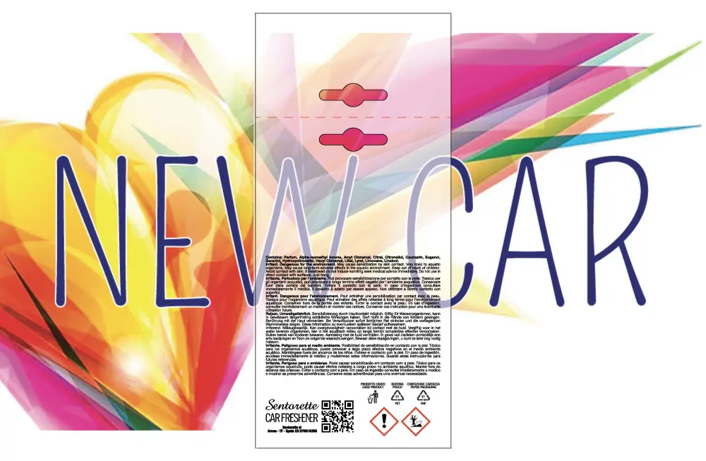 Šablona pro personalizované balení osvěžovače do auta, vůně:﻿Nové auto